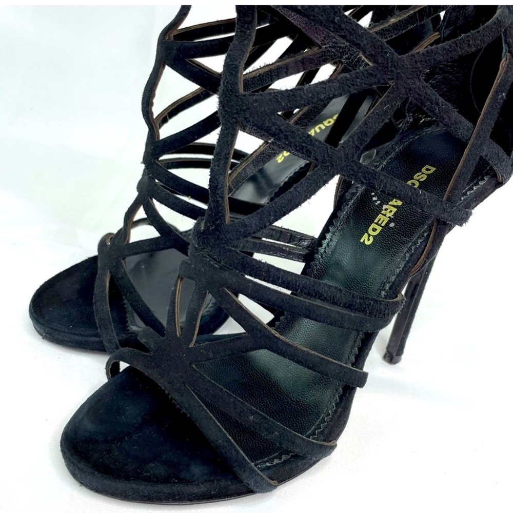 DSQUARED Black Strappy Geometric Knee-High Heeled Boots - Picture 5 of 11